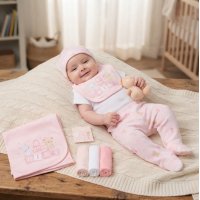 H14910: Baby Girls Teddy 10 Piece Mesh Bag Gift Set (NB- 6 Months)